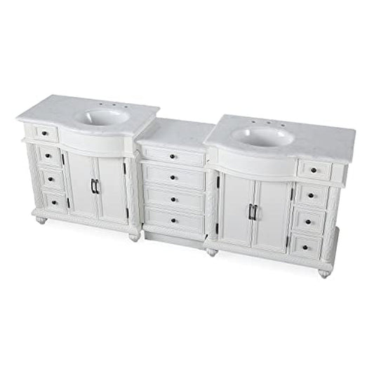 Silkroad Exclusive 90" Double Sink Antique White Bathroom Vanity - V0213WW90D