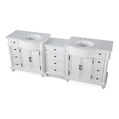 Silkroad Exclusive 90" Double Sink Antique White Bathroom Vanity - V0213WW90D