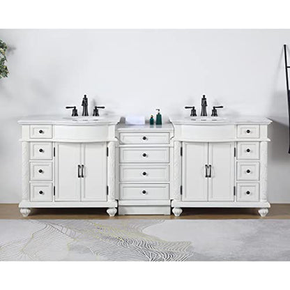 Silkroad Exclusive 90" Double Sink Antique White Bathroom Vanity - V0213WW90D
