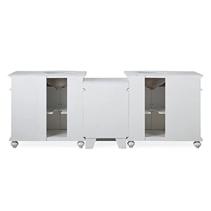 Silkroad Exclusive 90" Double Sink Antique White Bathroom Vanity - V0213WW90D