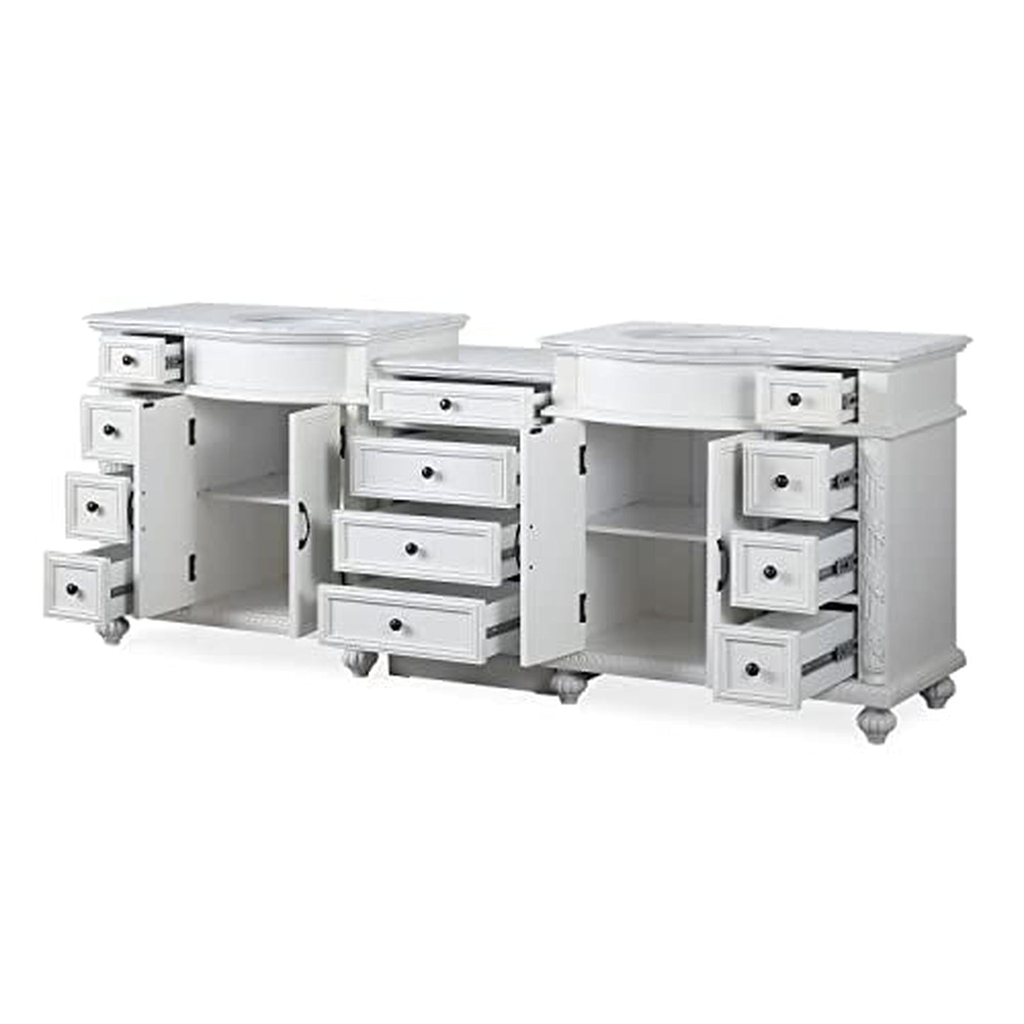 Silkroad Exclusive 90" Double Sink Antique White Bathroom Vanity - V0213WW90D