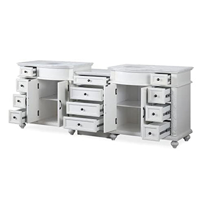 Silkroad Exclusive 90" Double Sink Antique White Bathroom Vanity - V0213WW90D