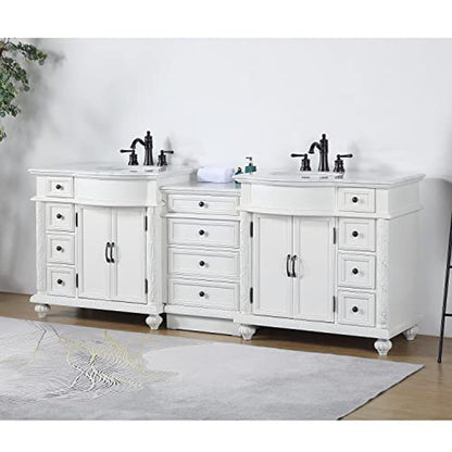 Silkroad Exclusive 90" Double Sink Antique White Bathroom Vanity - V0213WW90D