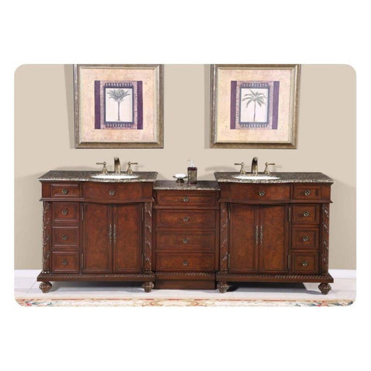 Silkroad Exclusive 90" Double Sink English Chestnut Bathroom Vanity - HYP-0213-BB-UWC-90