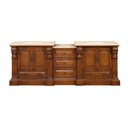Silkroad Exclusive 95" Double Sink Cherry Modular Bathroom Vanity With Travertine Countertop and White Ceramic Undermount Sink - HYP-0907-T-UWC-95