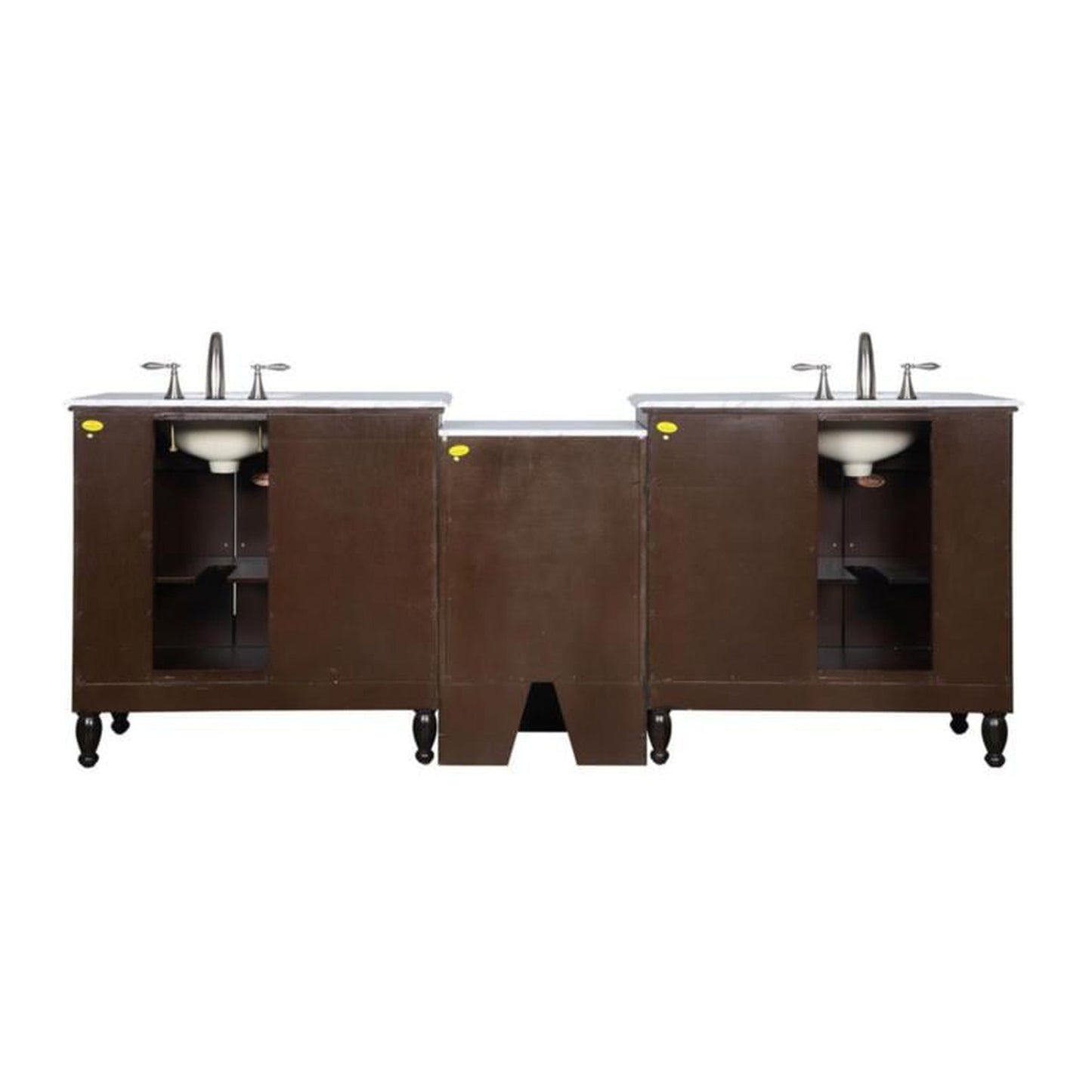 Silkroad Exclusive 95" Double Sink Dark Walnut Bathroom Modular Vanity With Carrara White Marble Countertop and White Ceramic Undermount Sink - HYP-0902-WM-UWC-95
