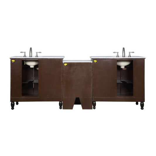 Silkroad Exclusive 95" Double Sink Dark Walnut Bathroom Modular Vanity With Carrara White Marble Countertop and White Ceramic Undermount Sink - HYP-0902-WM-UWC-95