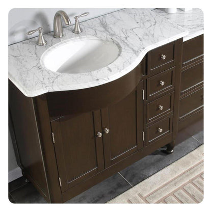 Silkroad Exclusive 95" Double Sink Dark Walnut Bathroom Modular Vanity With Carrara White Marble Countertop and White Ceramic Undermount Sink - HYP-0902-WM-UWC-95
