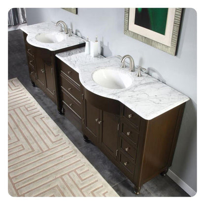 Silkroad Exclusive 95" Double Sink Dark Walnut Bathroom Modular Vanity With Carrara White Marble Countertop and White Ceramic Undermount Sink - HYP-0902-WM-UWC-95