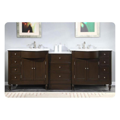 Silkroad Exclusive 95" Double Sink Dark Walnut Bathroom Modular Vanity With Carrara White Marble Countertop and White Ceramic Undermount Sink - HYP-0902-WM-UWC-95