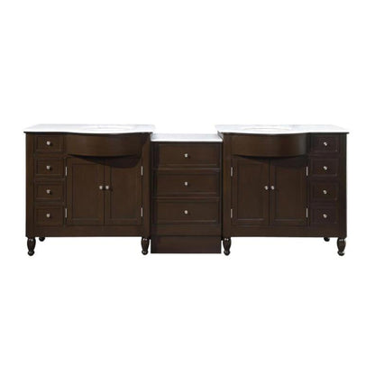 Silkroad Exclusive 95" Double Sink Dark Walnut Bathroom Modular Vanity With Carrara White Marble Countertop and White Ceramic Undermount Sink - HYP-0902-WM-UWC-95