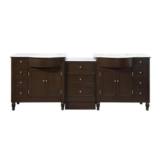 Silkroad Exclusive 95" Double Sink Dark Walnut Bathroom Modular Vanity With Carrara White Marble Countertop and White Ceramic Undermount Sink - HYP-0902-WM-UWC-95