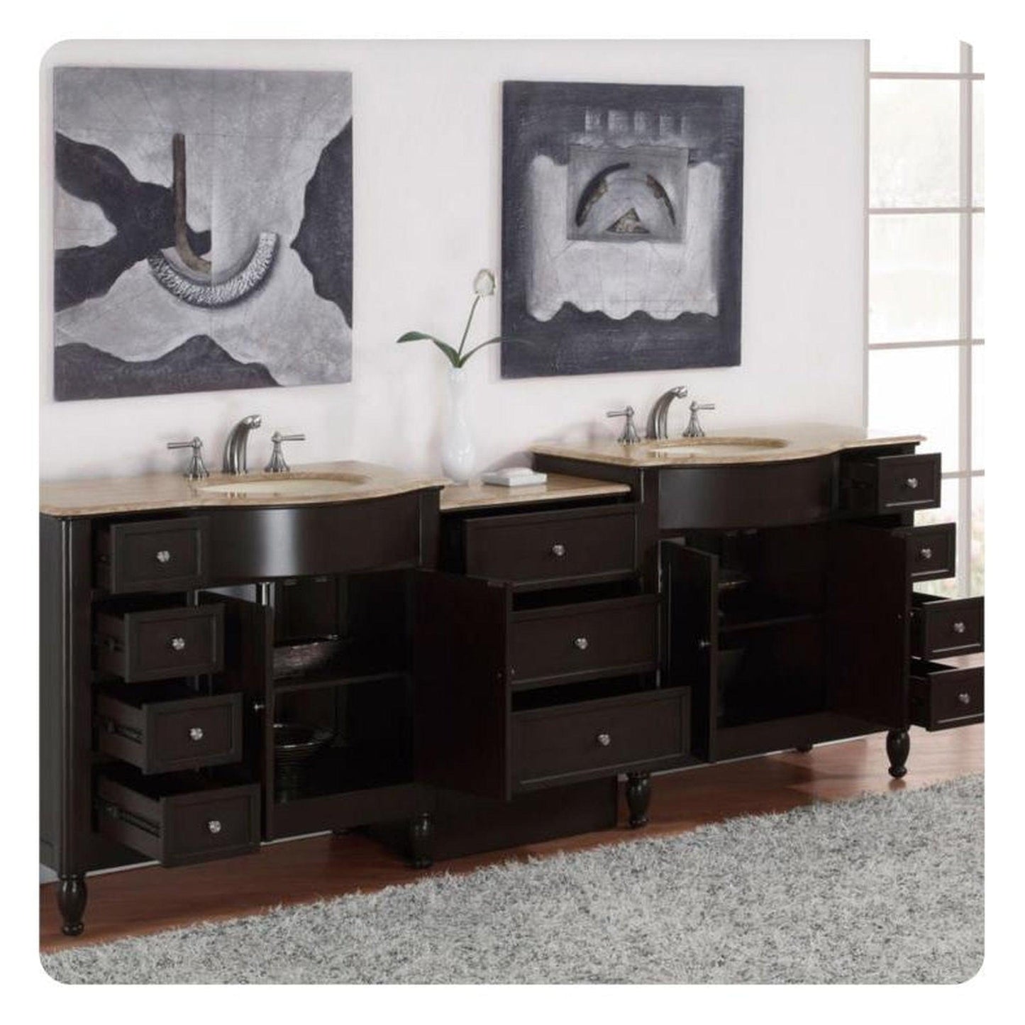 Silkroad 95" Double Sink Vanity, Dark Walnut - HYP-0902-T-UIC-95