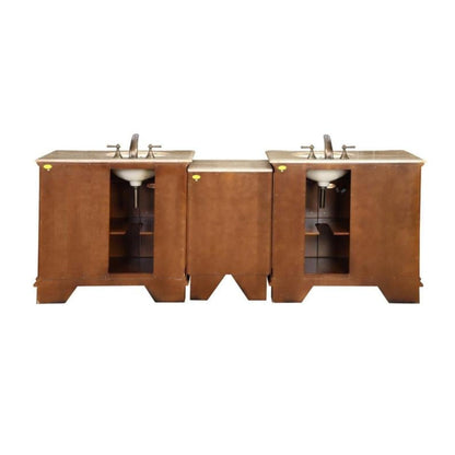 Silkroad Exclusive 95" Double Sink Walnut Modular Bathroom Vanity With Travertine Countertop and Ivory Ceramic Undermount Sink - HYP-0904-T-UIC-95