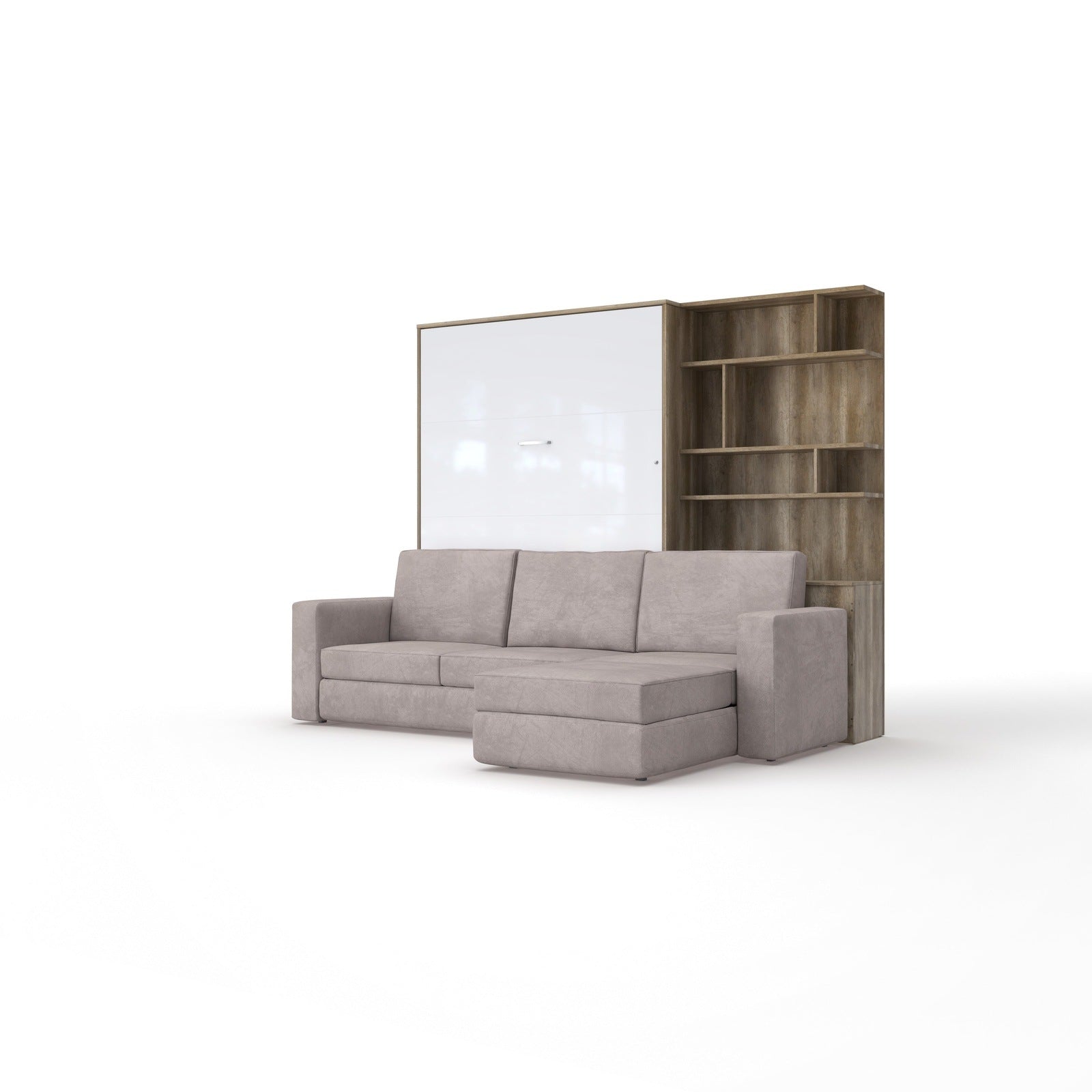 Maxima House Murphy bed European Full XL Vertical with a Sectional Sofa and a Bookcase Invento - IN001/17OW-LB