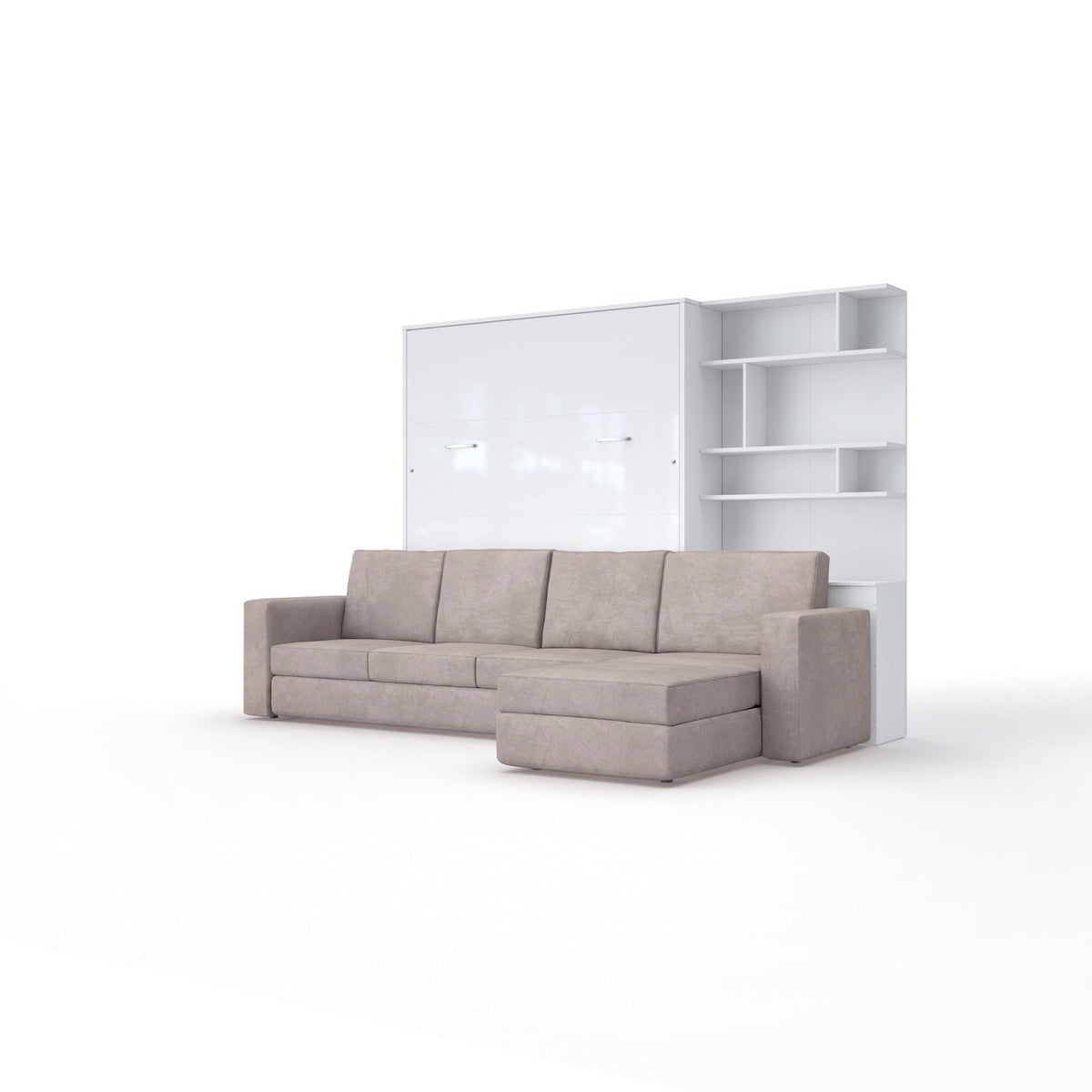 Maxima House Murphy bed European Full XL Vertical with a Sectional Sofa and a Bookcase Invento - IN001/17W-LB - Backyard Provider