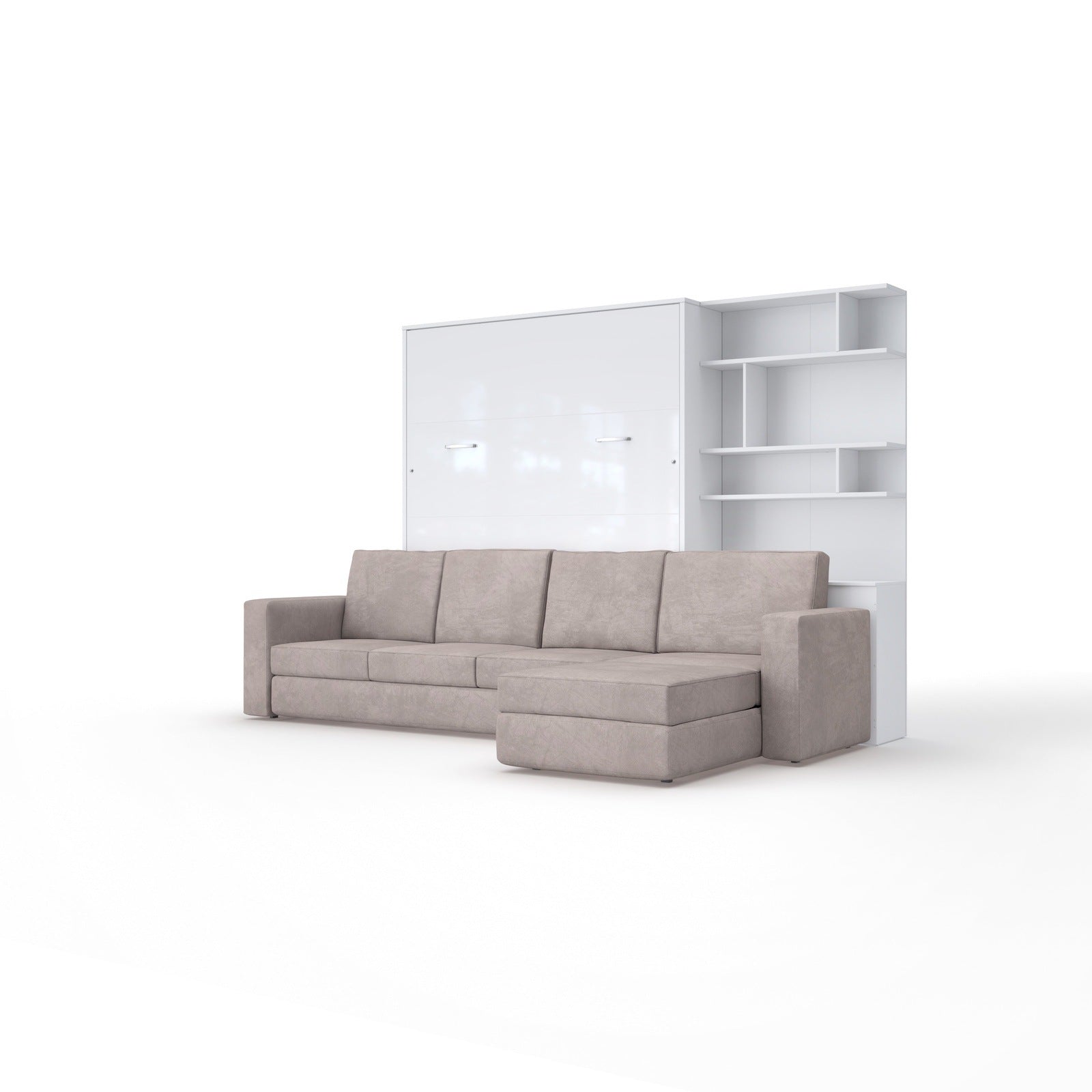 Maxima House Murphy bed European Full XL Vertical with a Sectional Sofa and a Bookcase Invento - IN001/17W-LB