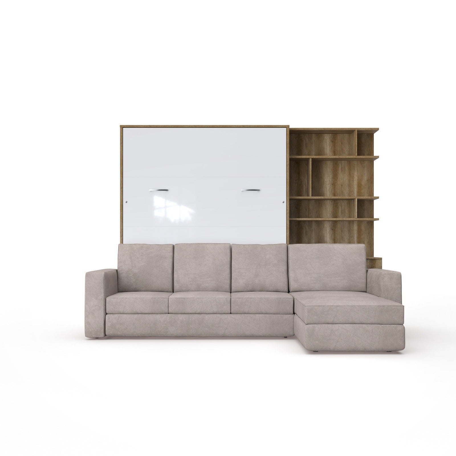 Maxima House Murphy Bed European Queen size with a Sectional Sofa and a Bookcase, INVENTO. - IN014/17OW-LB - Backyard Provider