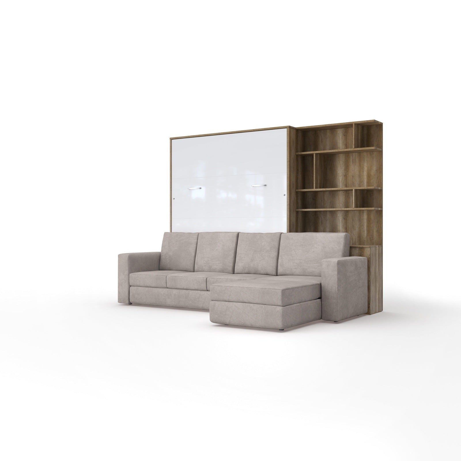 Maxima House Murphy Bed European Queen size with a Sectional Sofa and a Bookcase, INVENTO. - IN014/17OW-LB