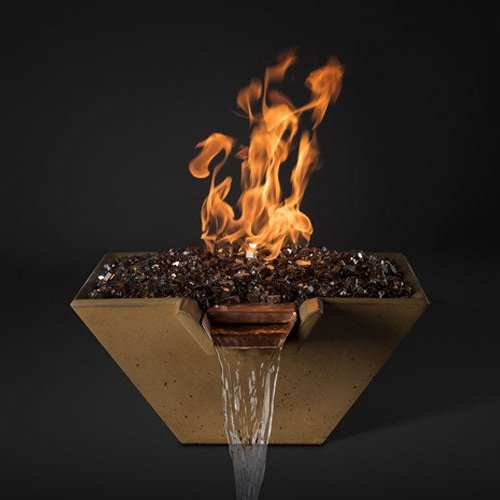 Slick Rock Concrete 29” Cascade Square Fire on Glass + Copper Spillway with Electronic Ignition - KCC29SPSCCEING