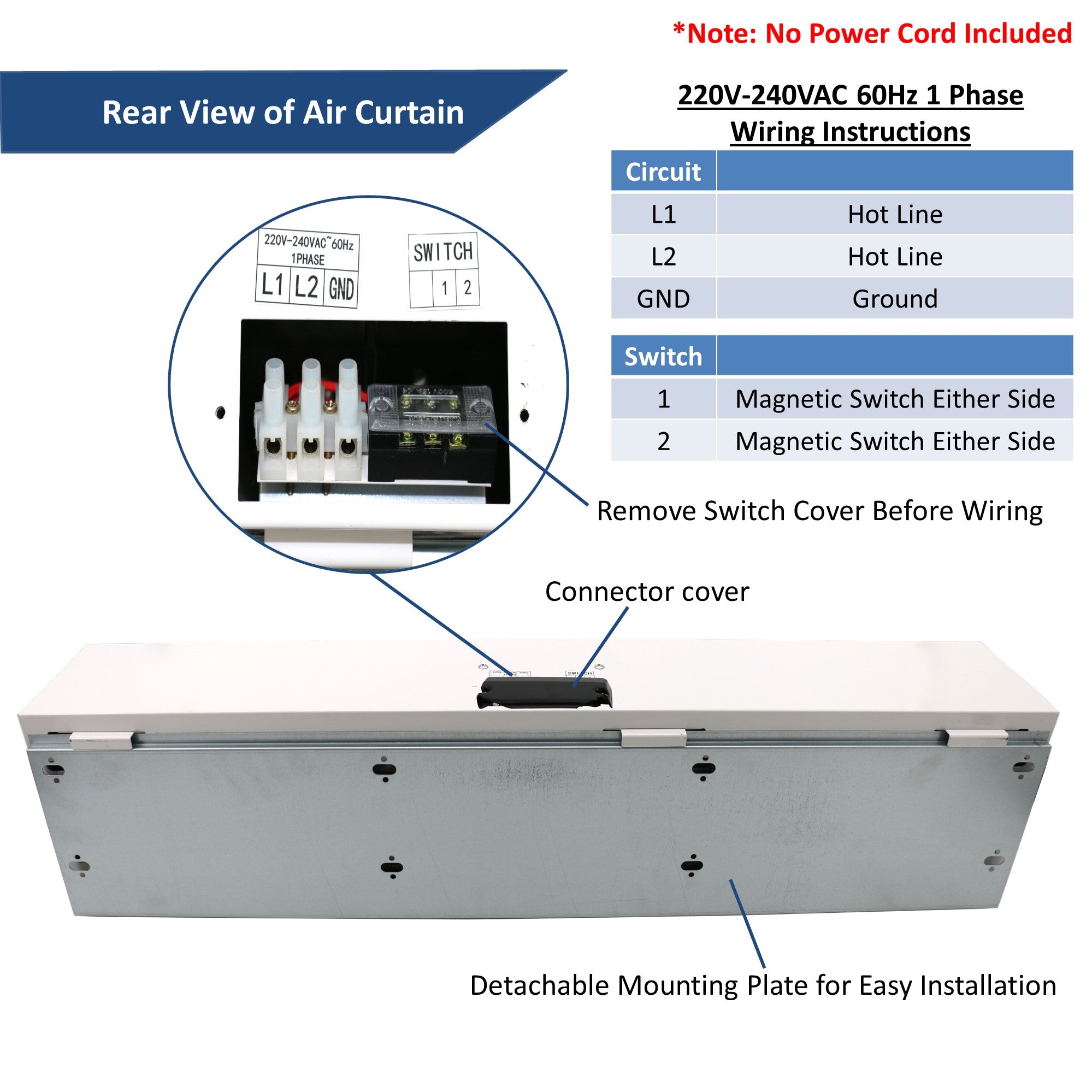 Awoco 230V Heated 2 Speeds Commercial Indoor Air Curtain, with an Easy-Install Magnetic Door Switch - RM1206H