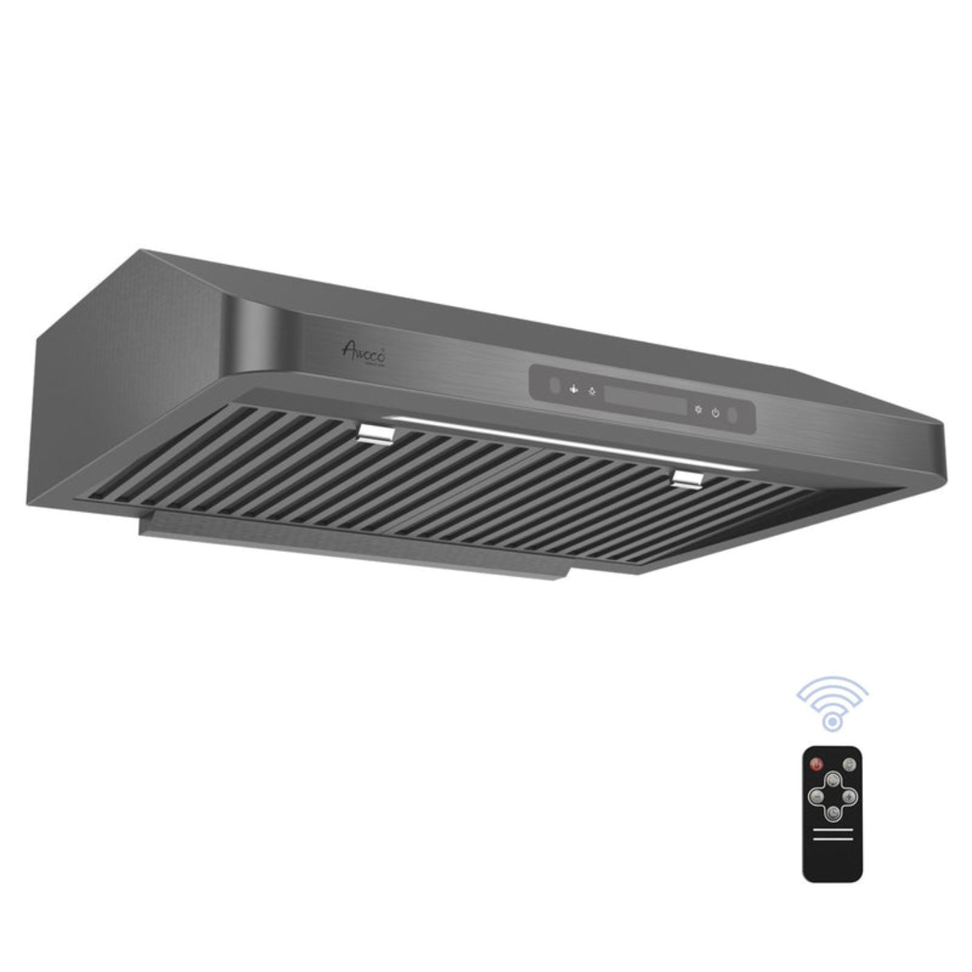 Awoco RH-UC7 30” Under Cabinet 7” High Stainless Steel Black Range Hood, 6 Speeds with Gesture Sensing Touch Control Panel, 900 CFM with Remote Control, 5W LED Light Bar -  RH-UC7-30BLK-6