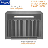 Awoco RH-UC7 30” Under Cabinet 7” High Stainless Steel Black Range Hood, 6 Speeds with Gesture Sensing Touch Control Panel, 900 CFM with Remote Control, 5W LED Light Bar -  RH-UC7-30BLK-6