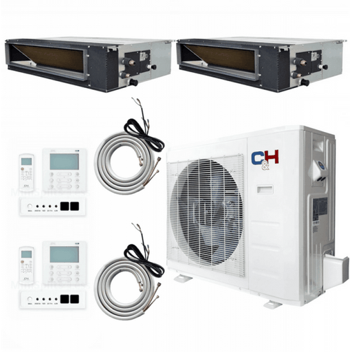 Cooper & Hunter 2 Zone 12k+18k Concealed Duct with 25ft Installation Kits, 21 SEER2 2.3 TON Dual Zone Ductless Multi Mini Split Air Conditioners - CH-28MES-230VO/CH-M12DTUI x1/CH-M18DTUI x1/2 Zone