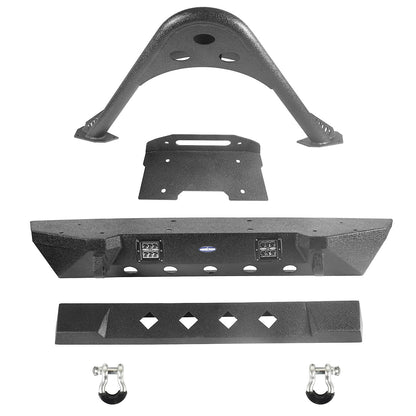 Hooke Road Stubby Front Bumper w/Stinger & Winch Plate Mount w/ 2X 18W LED Spotlight(Jeep Wrangler JK) - HE.2039A+HE.2039B