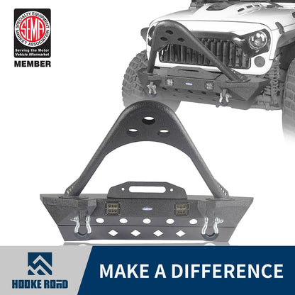 Hooke Road Stubby Front Bumper w/Stinger & Winch Plate Mount w/ 2X 18W LED Spotlight(Jeep Wrangler JK) - HE.2039A+HE.2039B