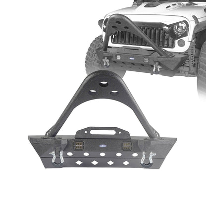 Hooke Road Stubby Front Bumper w/Stinger & Winch Plate Mount w/ 2X 18W LED Spotlight(Jeep Wrangler JK) - HE.2039A+HE.2039B