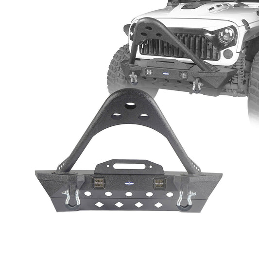 Hooke Road Stubby Front Bumper w/Stinger & Winch Plate Mount w/ 2X 18W LED Spotlight(Jeep Wrangler JK) - HE.2039A+HE.2039B