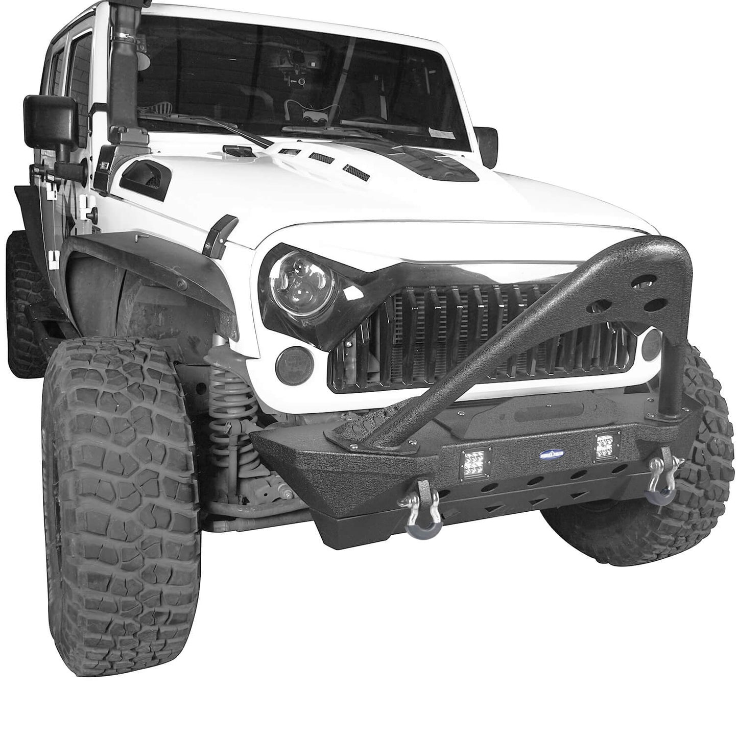 Hooke Road Stubby Front Bumper w/Stinger & Winch Plate Mount w/ 2X 18W LED Spotlight(Jeep Wrangler JK) - HE.2039A+HE.2039B