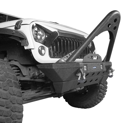 Hooke Road Stubby Front Bumper w/Stinger & Winch Plate Mount w/ 2X 18W LED Spotlight(Jeep Wrangler JK) - HE.2039A+HE.2039B