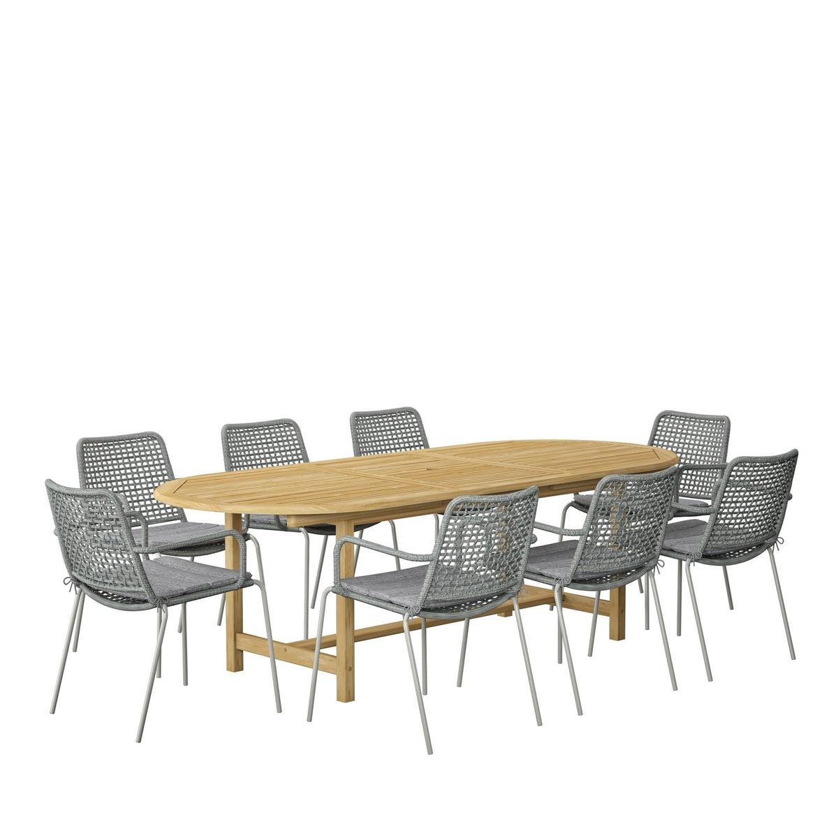 Midtown Concept Dian Oval Teak Table & 8 Oberon Grey Chairs With Cushions - DIANOVAL_8OBERONGREY