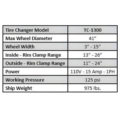 Tuxedo  Tire Changer -- Tiltback Press Arm w/ Leverless Demount Tool  - TC-1300