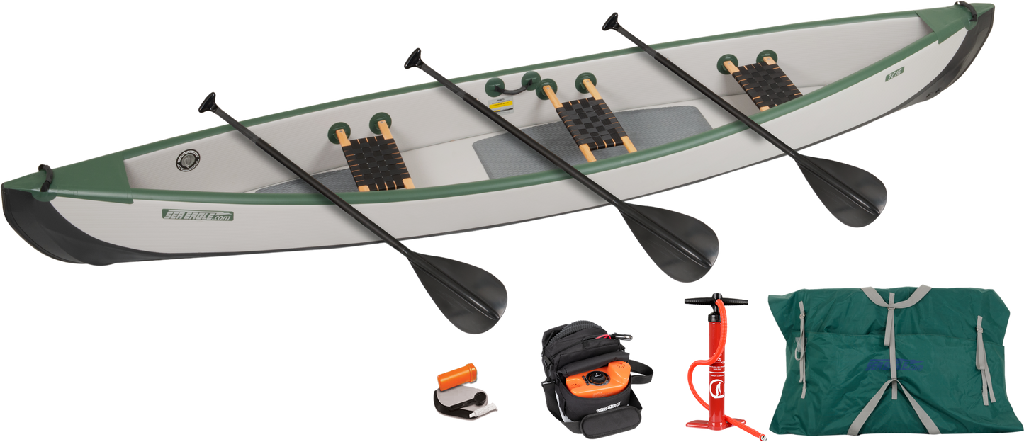 Sea Eagle TC16K_EP3W Inflatable Travel Canoe Wood/Web Seats Electric Pump for 3 Package New - TC16K_EP3W