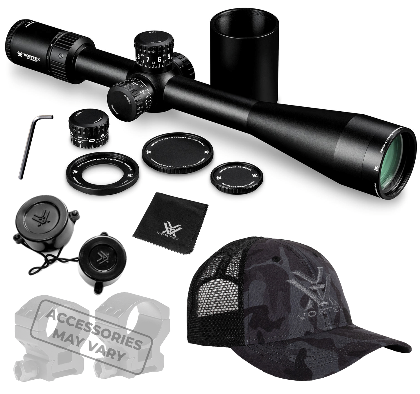 Vortex Optics Golden Eagle HD 15-60x52 SCR-1 MOA Riflescope with Vortex Hat and/or Vortex MountBundle - TCS-1501_121-53-BCA