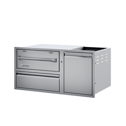 Twin Eagles 42-Inch Built-In 120V Electric Outdoor Warming Drawer with Utility Drawer & Roll-Out Trash/Propane Tank Bin - TEWD42C-C