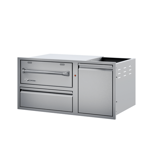 Twin Eagles 42-Inch Built-In 120V Electric Outdoor Warming Drawer with Utility Drawer & Roll-Out Trash/Propane Tank Bin - TEWD42C-C