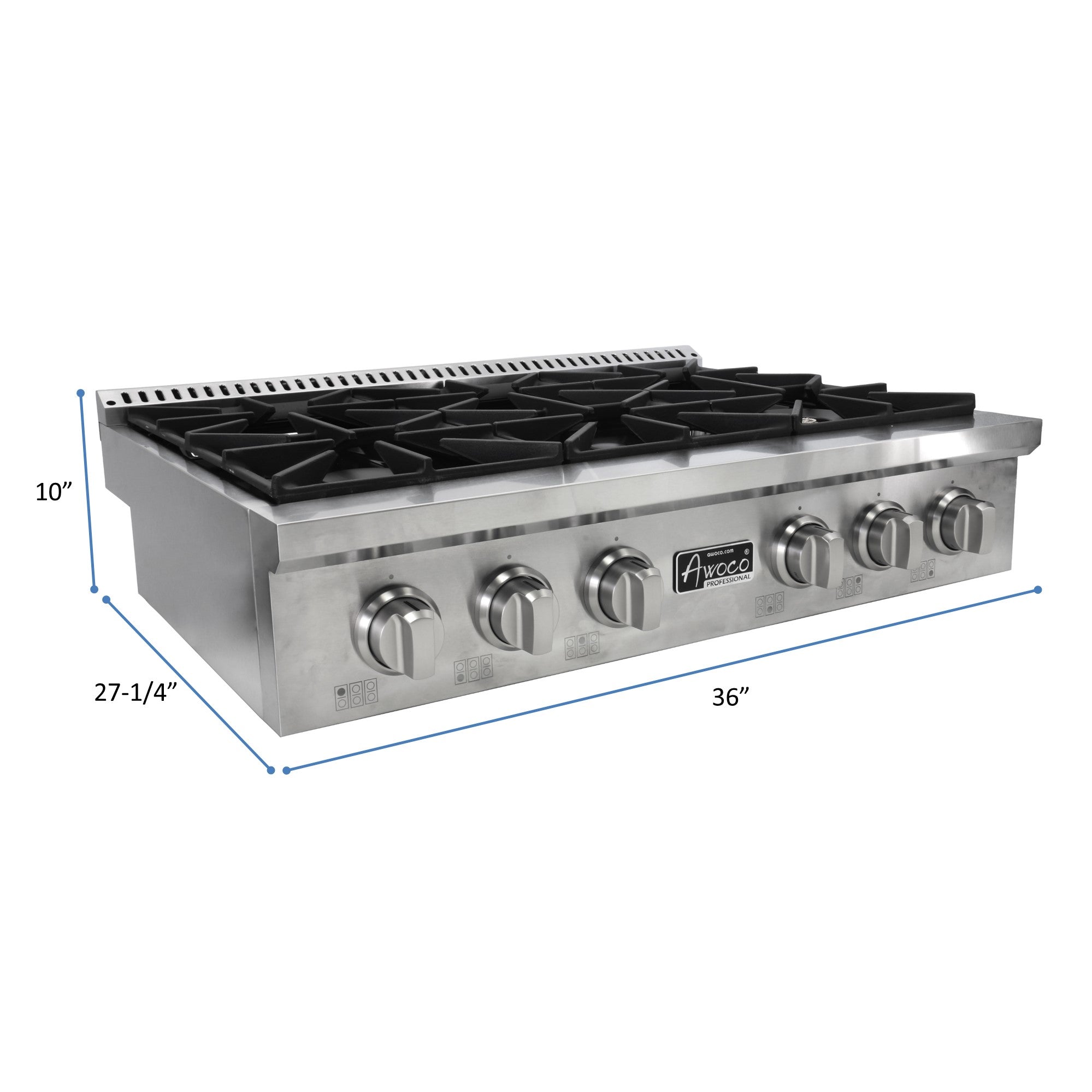 Awoco Professional 36” Stainless Steel NG / LPG Convertible Gas Rangetop with 6 Sealed Burners - TOP36A1