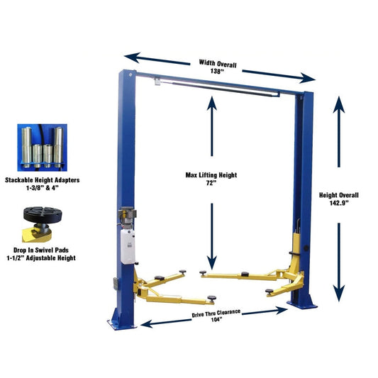 Tuxedo TP9KSCX 9,000 lb Two Post Clear Floor - Symmetric - TP9KSCX
