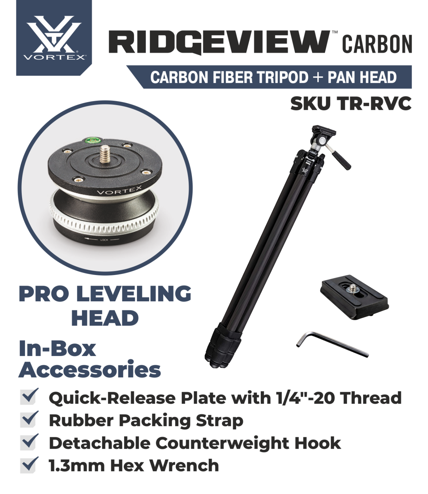 Vortex Optics Ridgeview Carbon Tripod Kit with Free Hat Bundle - TR-RVC_Hat-CD