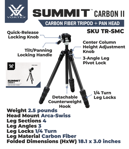 Vortex Optics Summit Carbon II Tripod Kit with Free Hat Bundle - TR-SMC_Hat-CD