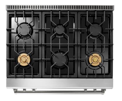 Thor Kitchen 36-Inch Propane Gas Range with 6.0 Cu. Ft. Self-Cleaning Oven, Air Fryer, Tilt Panel in Stainless Steel  - TRG3601LP