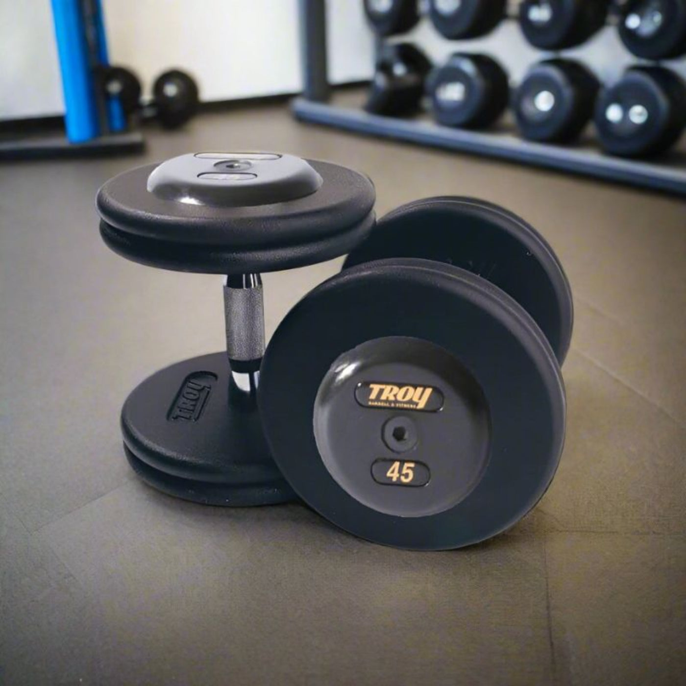 TROY PFDC-R Pro-Style Black Dumbbell Contoured Handle & Rubber Endcaps - PFDC-005R