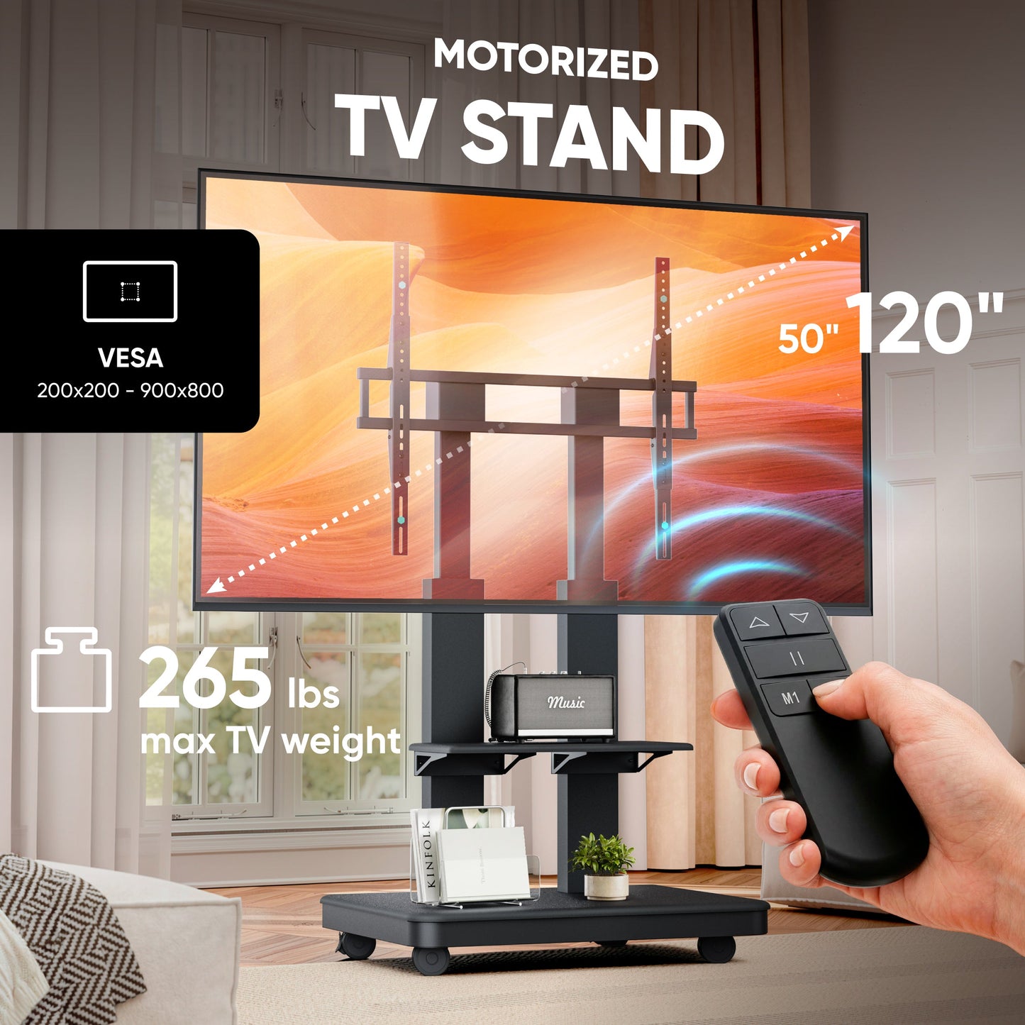 Motorized mobile stand for TVs or interactive panels 50"–120", max 275.6 lbs, black TS2811E