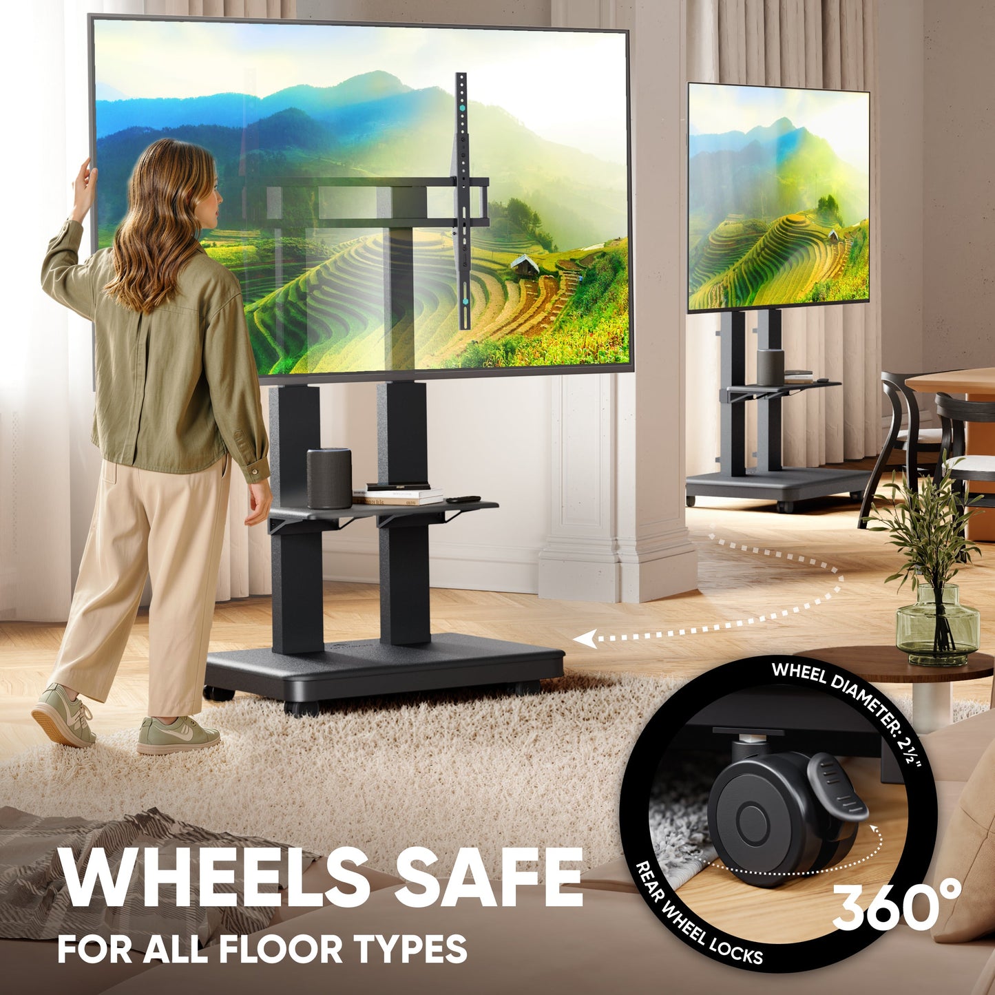 Motorized mobile stand for TVs or interactive panels 50"–120", max 275.6 lbs, black TS2811E