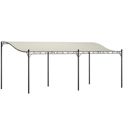Outsunny 10' x 20' Wall-Mounted Metal Pergola Canopy with Drainage Holes in Cream White - 84C-582V01CW