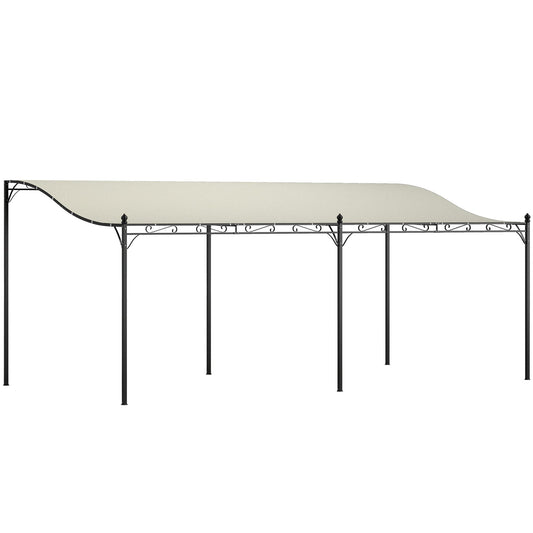 10' x 20' Wall-Mounted Metal Pergola Canopy with Drainage Holes in Cream White